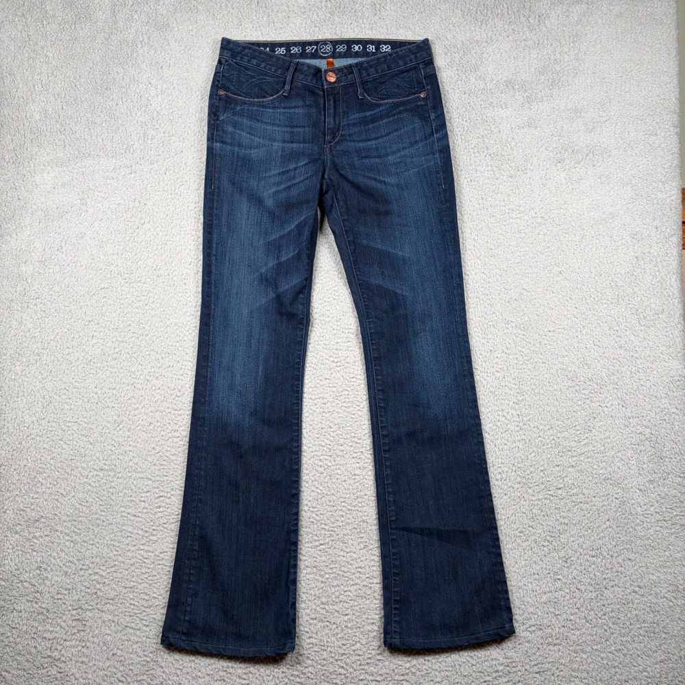 Earnest Sewn Dark Wash Bootcut Jeans Size 28 Made in USA Indigo Flared Leg‎